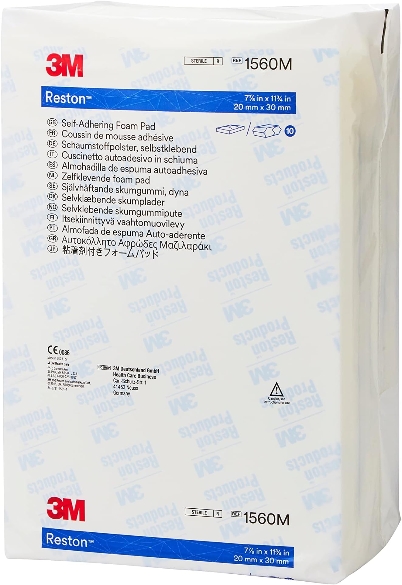 3M™ Reston™ Self-Adhering Foam Pads, 1560M, 7 7/8 in x 11 3/4 in sheets, Medium Support