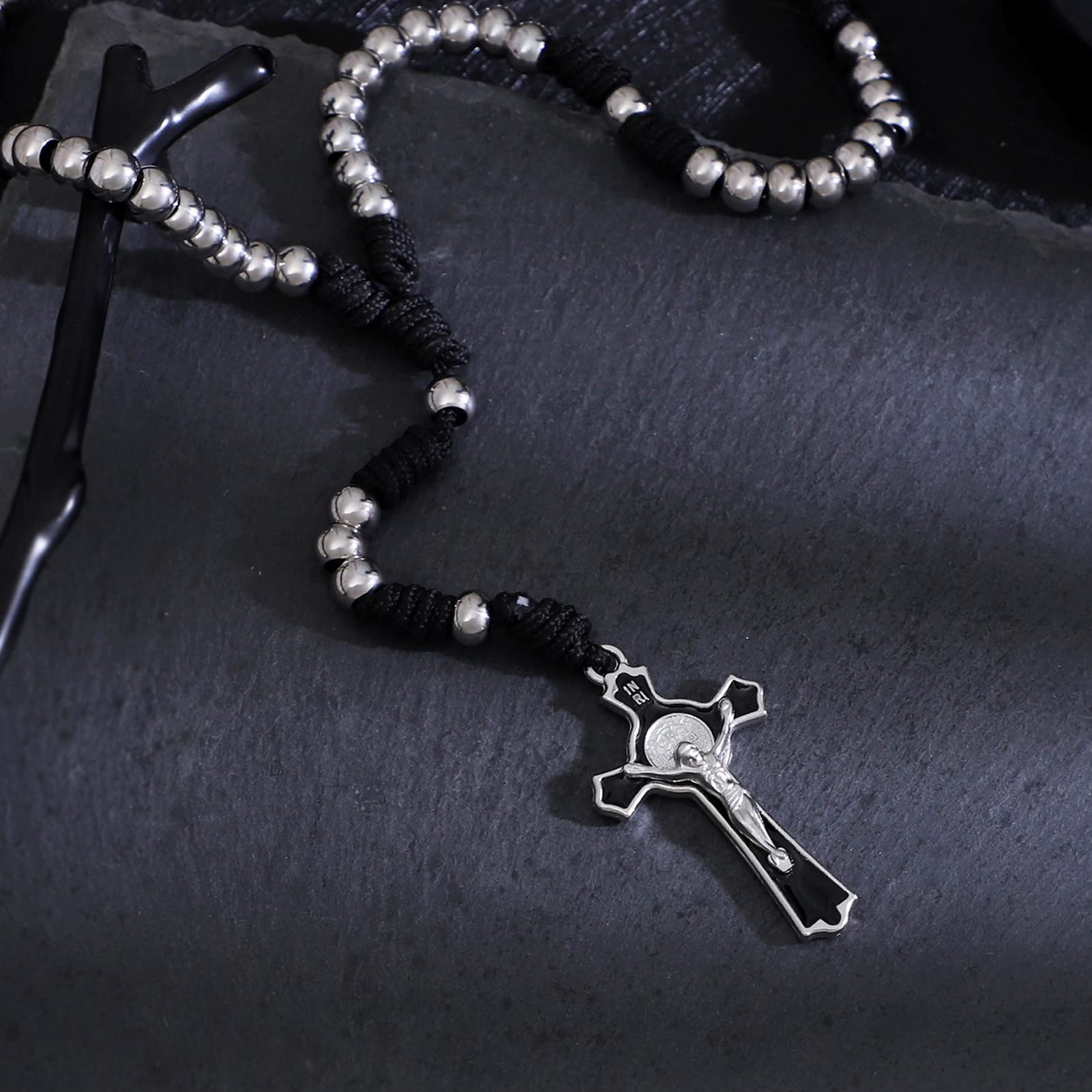 KOMI 8mm Stainless Steel Rosary Beads Rugged Durable Paracord Rosary for Men Handmade Catholic Beads Rosary with Crucifix Rosarios Catolicos Para Hombre