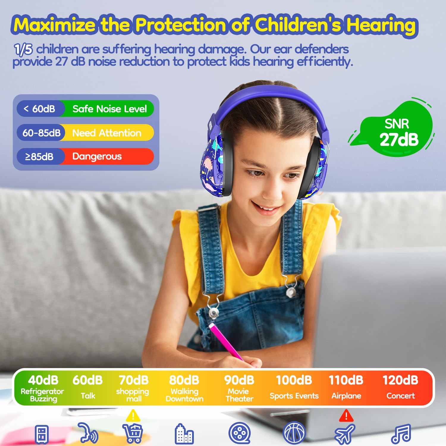 Dr.meter Noise Cancelling Headphones for Kids Adults Autism Sensory ADHD view 6