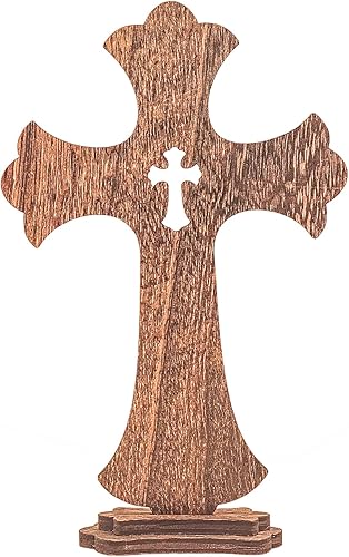 Miniatura 6 de Paquete de 12 cruces de madera marrón de 9 pulgadas, cruz rústica de mesa para centros de mesa de bautismo, decoración de iglesia para el hogar,