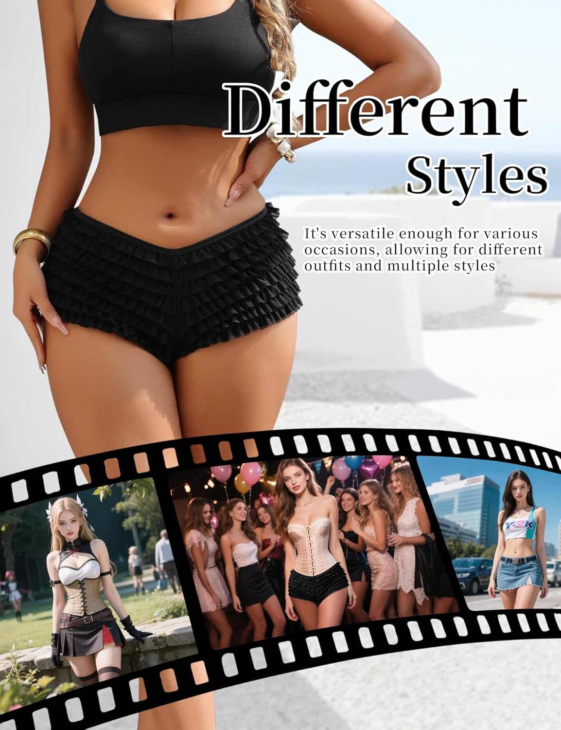 ohyeah Women Lolita Bloomers Ruffle Shorts Micro Shorts Cotton Soft Y2k Cute Fairy Pajamas Bottoms Low Rise S-3XL - Image 5