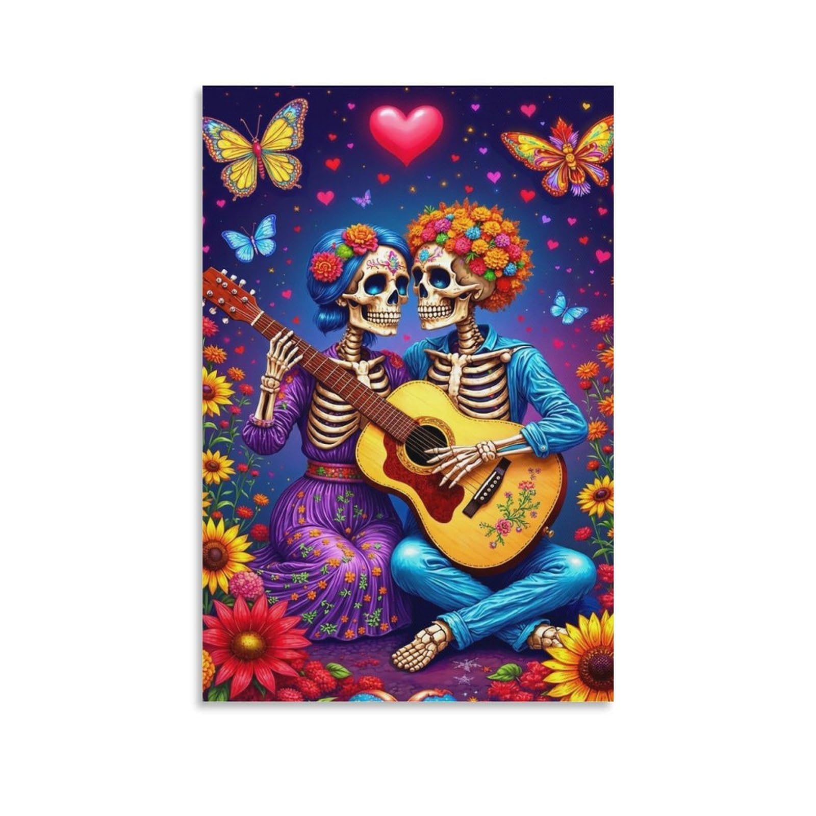 DHBANEIOK Day of Dead Couple Wall Decor Poster Giclee Canvas Prints Modern Wall Art Picture Wall Hanging for Bedroom Living Room Decor 16x24inch(40x60cm)