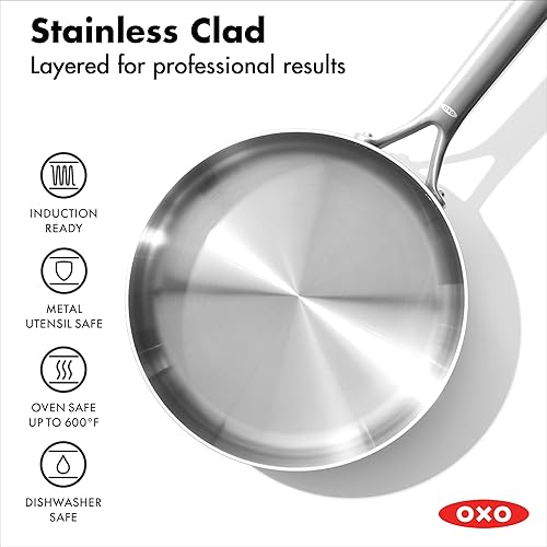 Miniatura 8 de OXO Good Grips Pro - Juego de ollas y sartenes antiadherentes de acero inoxidable de tres capas apto para lavavajillas 13 piezas