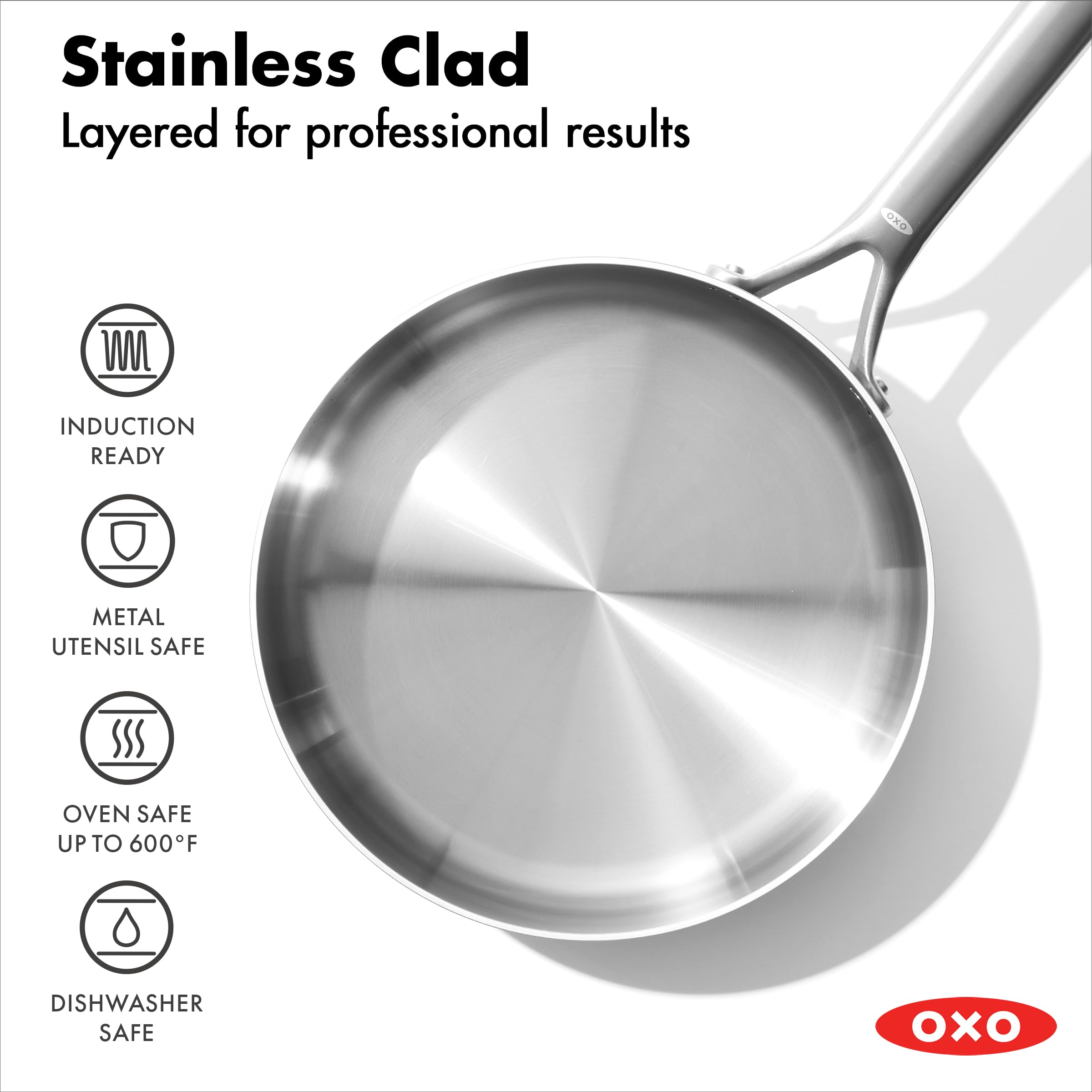 OXO Juego de ollas y sartenes de acero inoxidable, 10 piezas, color negro