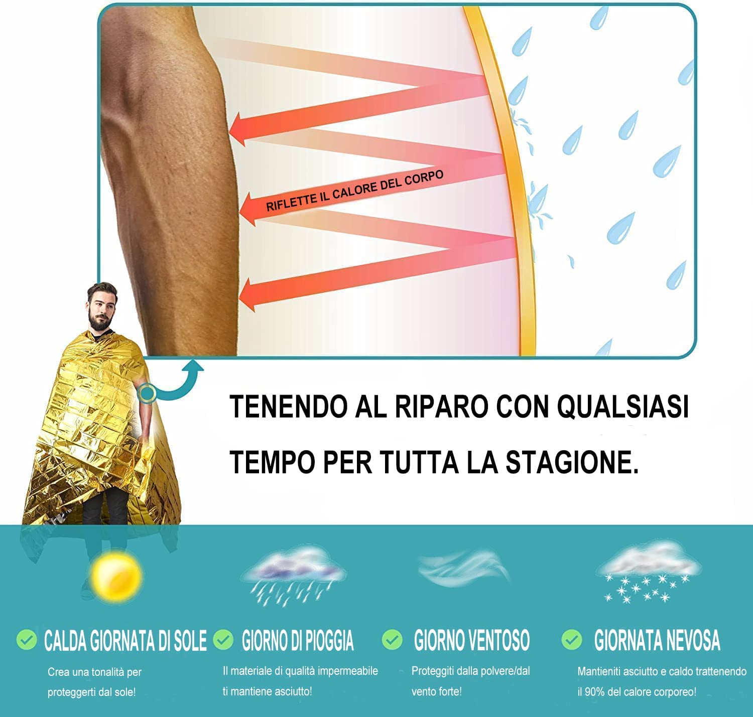 10 Pezze Coperte Termiche Emergenza - Telo Sopravvivenza Per Escursionismo E Campeggio - Foto 9