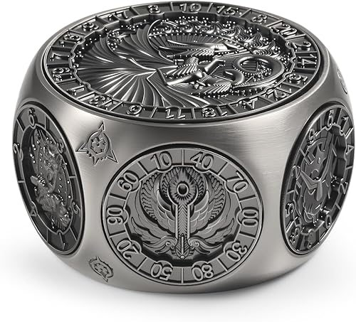 DNDND 8-in-1 Dual D20 Hexagonal Metal Dice - D&D Monster Themed Multi-Functional Dice Set for TTRPG Dungeons and Dragons with Collectible Gift Tin (Black)