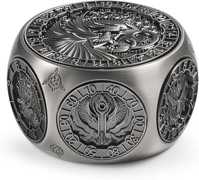 DNDND 8-in-1 Dual D20 Hexagonal Metal Dice - D&D Monster Themed Multi-Functional Dice Set for TTRPG Dungeons and Dragons with Collectible Gift Tin Black