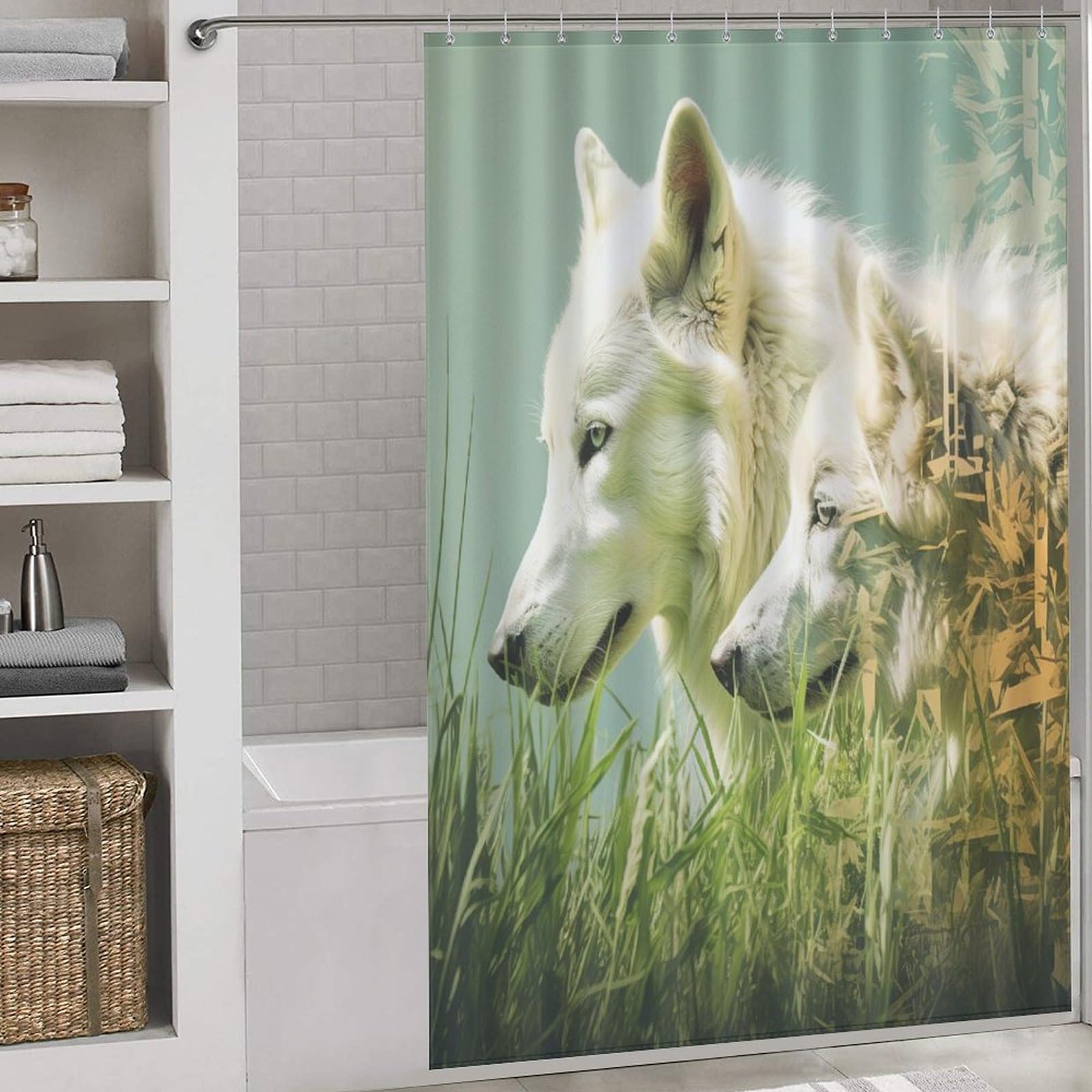 Rideau de douche loup tissu lavable imperméable 152x183cm pour décoration salle de bain moderne
