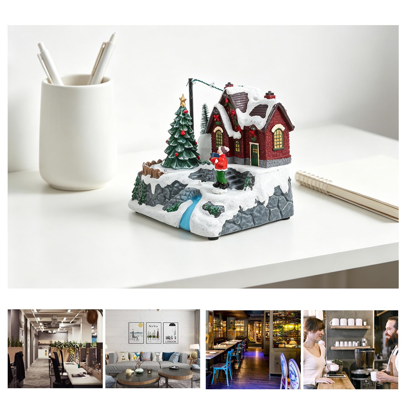 Weihnachtliche Spieluhr mit Leuchtendem Schneehäuschen und Drehbarem Baum aus Kunststoff Elegante Tischdekoration für Winter und Festliche Geschenkidee