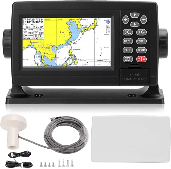 Acouto 5in Marine GPS Chartplotter 5in Color TFT LCD Screen with 480x272 Resolution IP64 GPS Navigator for Boats with Xinuo Map System Wide Voltage DC12-36V