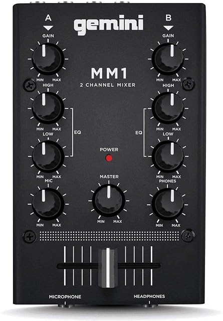 Gemini MM1 2-Channel Compact Pocket Sized DJ Mixer (Black)