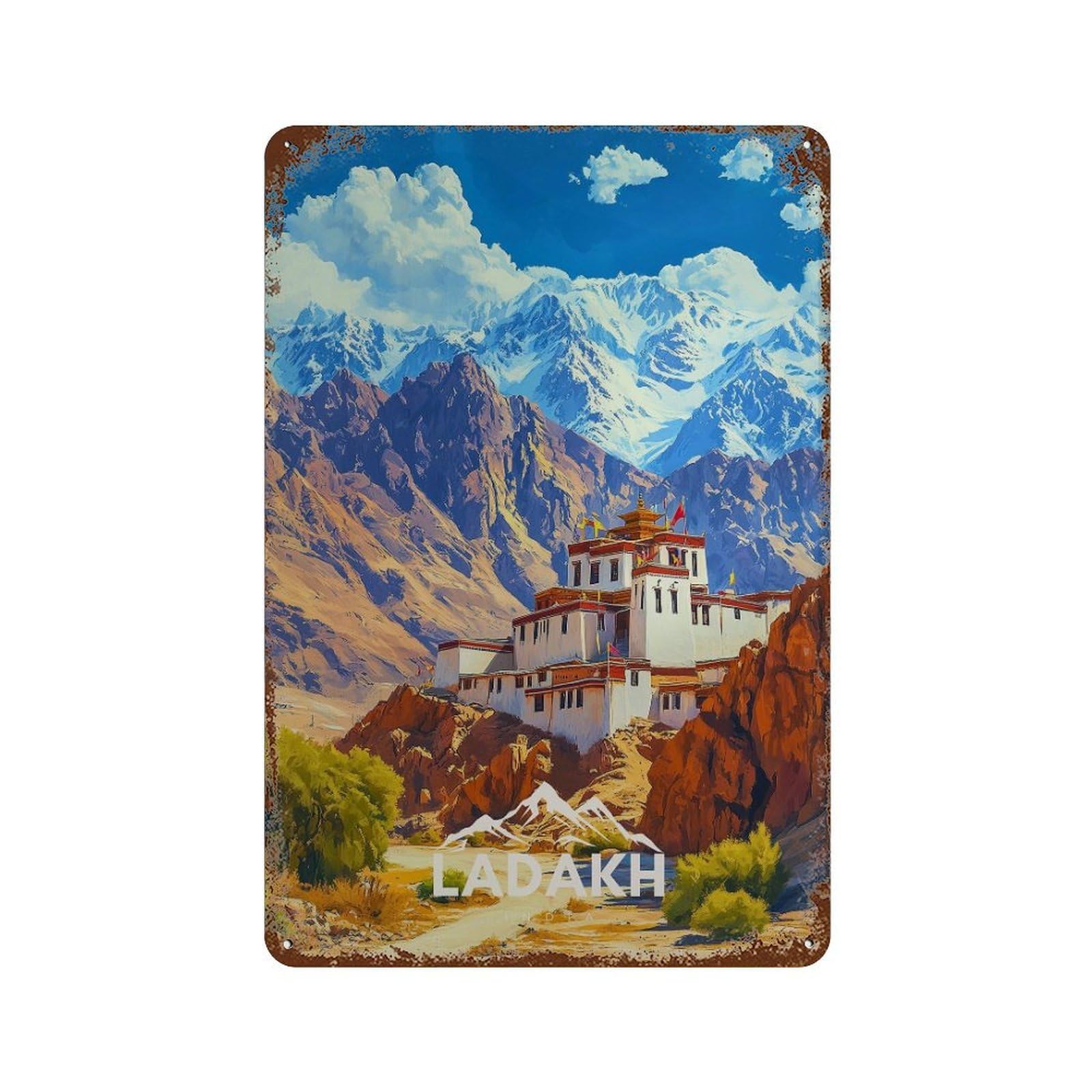 xiaoxiaoshen Ladakh Mountain Monastery India Travel Himalayan Landscape Wall Decor Art Metal Tin Poster Modern Home Decor Art Home Bar Shop Decorations Vintage Sign 30x20cm