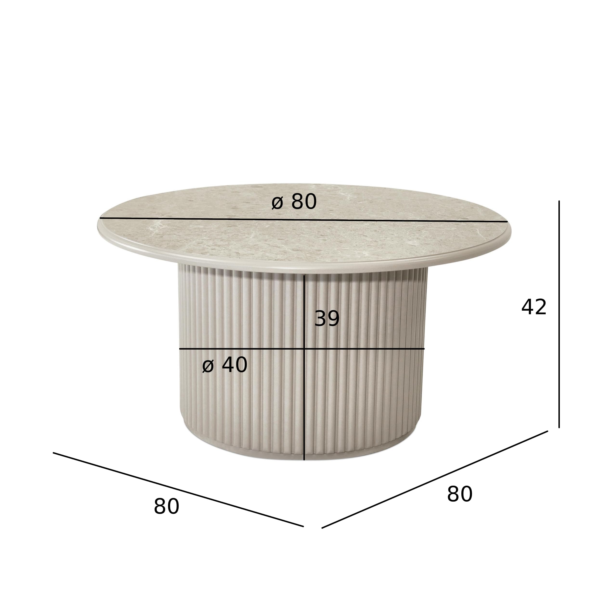 Furnhouse Easy Table basse ronde | Aspect marbre Lamelles Pied colonne Ø 80 cm Beige – Design scandinave Table de salon