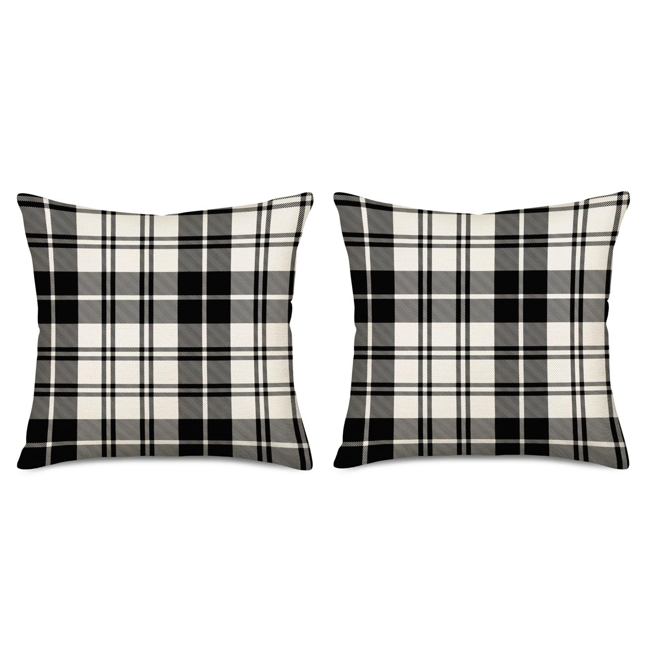 Easternproject Set of 2 Buffalo Check Plaid Pillow Covers Black White Christmas Farmhouse Decorations Throw Pillow Cases 20x20 Cotton Linen Classic Checkered Cushion Cover for Sofa Couch