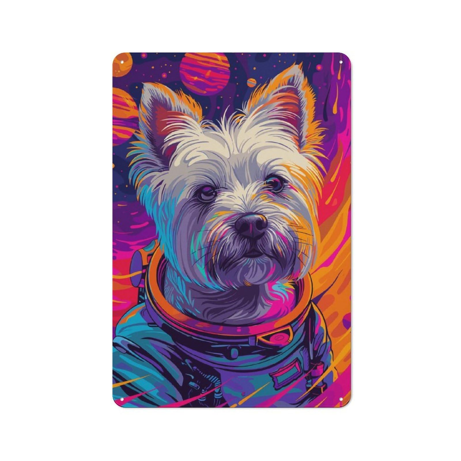 Junmoney Terrier Astronaut Space Retro Tin Sign 30X20cm For Man Cave Or Games Room, For Collectors Decorating Games Rooms And Man Caves
