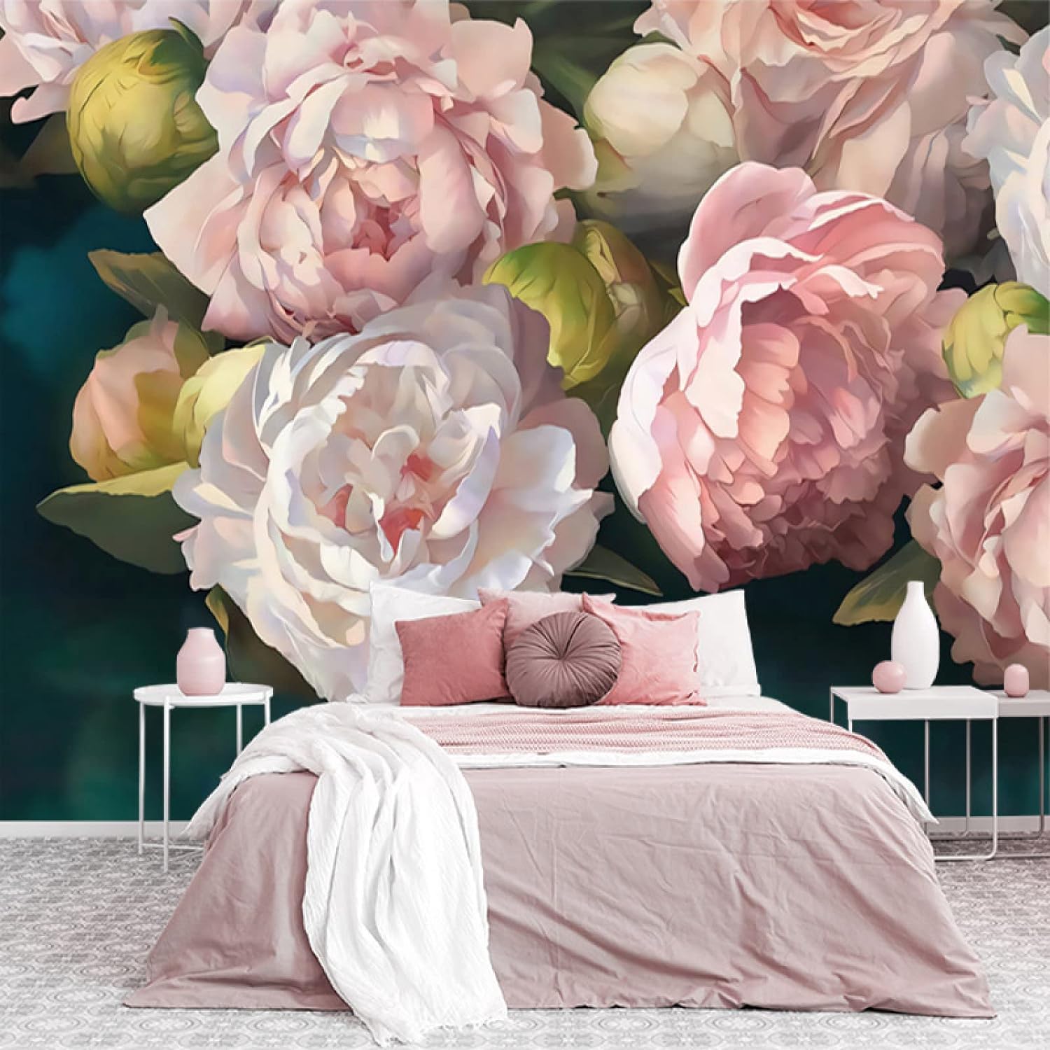 Papier Peint Décoration Murale Rose Restauration et Revêtement Autocollant Salon