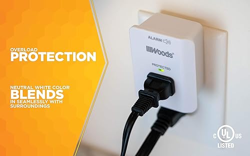 Miniatura 3 de Woods 41008 Protector de sobretensiones con toma de corriente LED de 3 clavijas, luz indicadora y alarma 1080J blanco