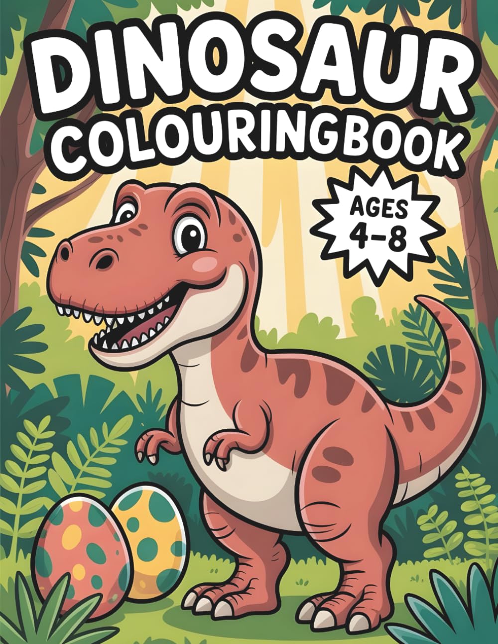 Dinosaur Colouring Book for Kids Ages 4-8: Fun & Easy Dino Coloring Pages for Boys and Girls