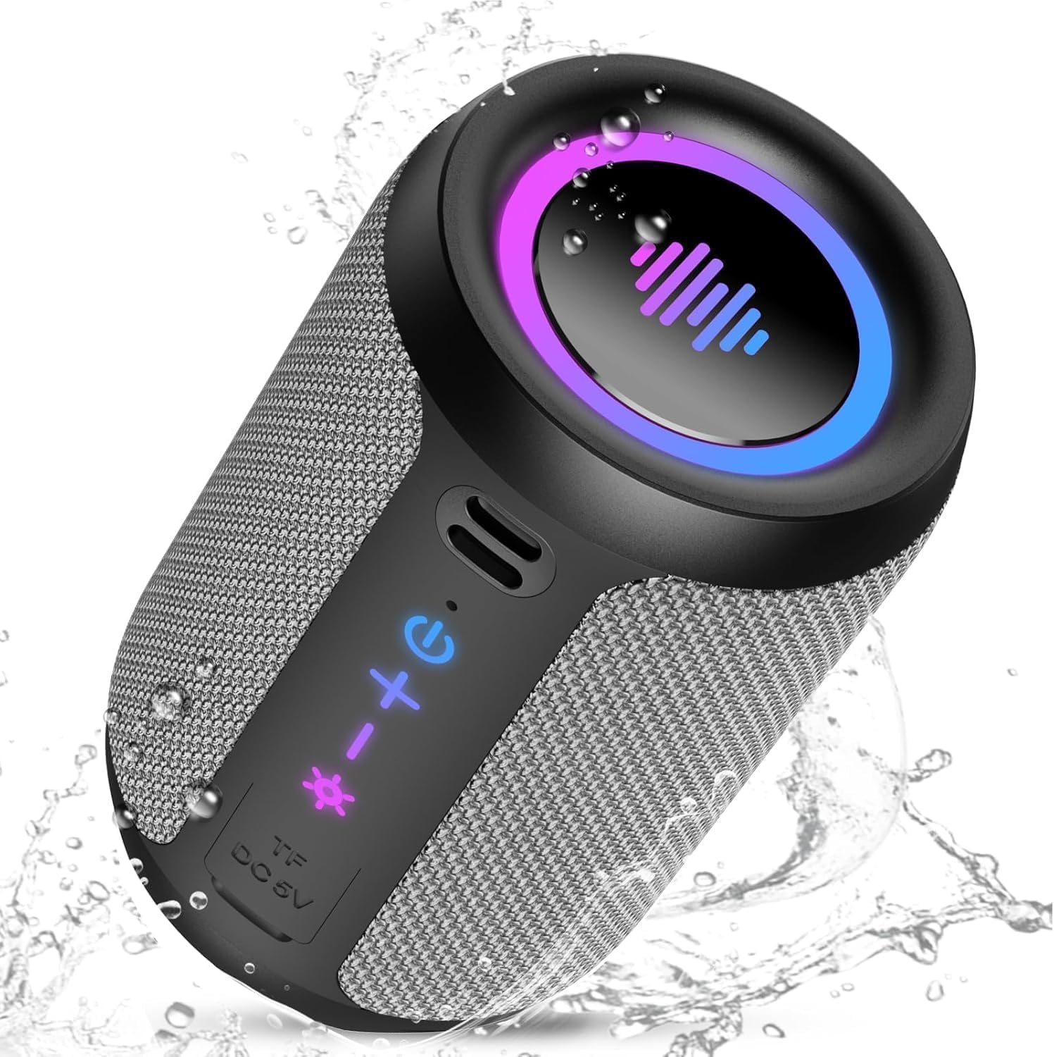 Portable Bluetooth Speaker with Lights, Bluetooth 5.4 Speaker, Powerful Crystal Clear Sound,All Day Playtime,15W Loud Stereo Sound, TWS pairing for Party/Travel/Outdoor/Home,IPX7 Waterproof,Black