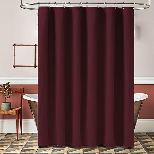 Miniatura 6 de BTTN - Juego de cortina para ducha de tela, impermeable, resistente, con textura de lino y 12 ganchos de plástico, simple, decorativa, gruesa, ideal