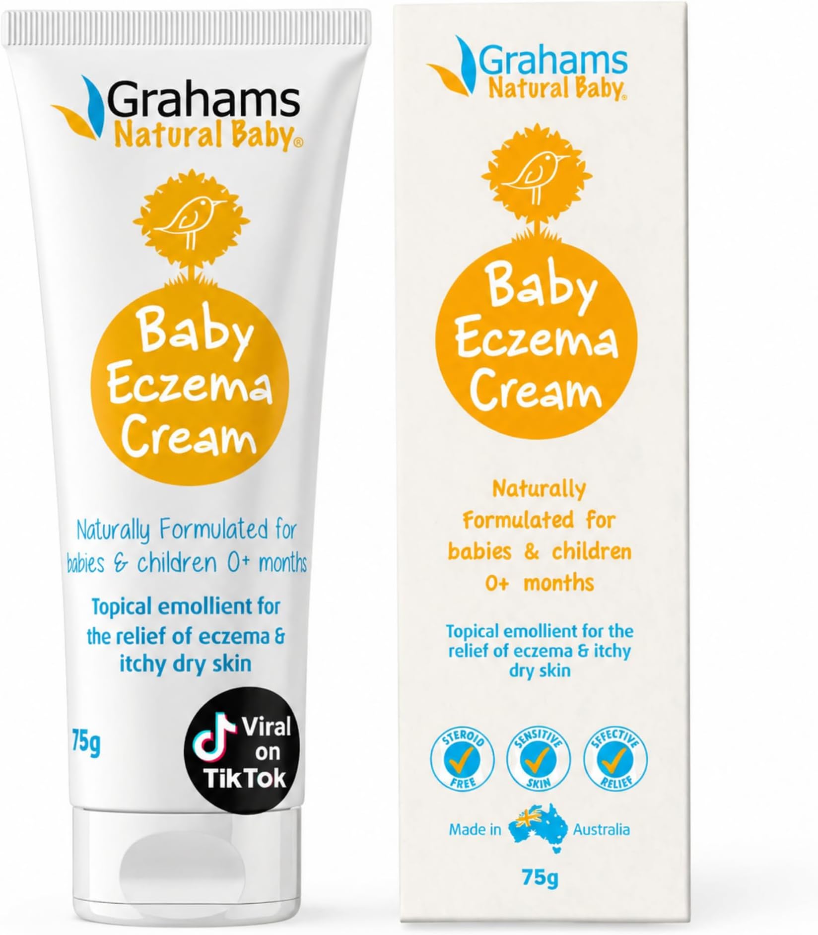 Grahams Natural Baby Eczema Cream Moisturizer for Newborn-12 Years - Rash, Redness, Dry Skin & Itch Relief - Colloidal Oatmeal & Shea Butter - Steroid-Free, Fragrance-Free for Sensitive Skin, 75g