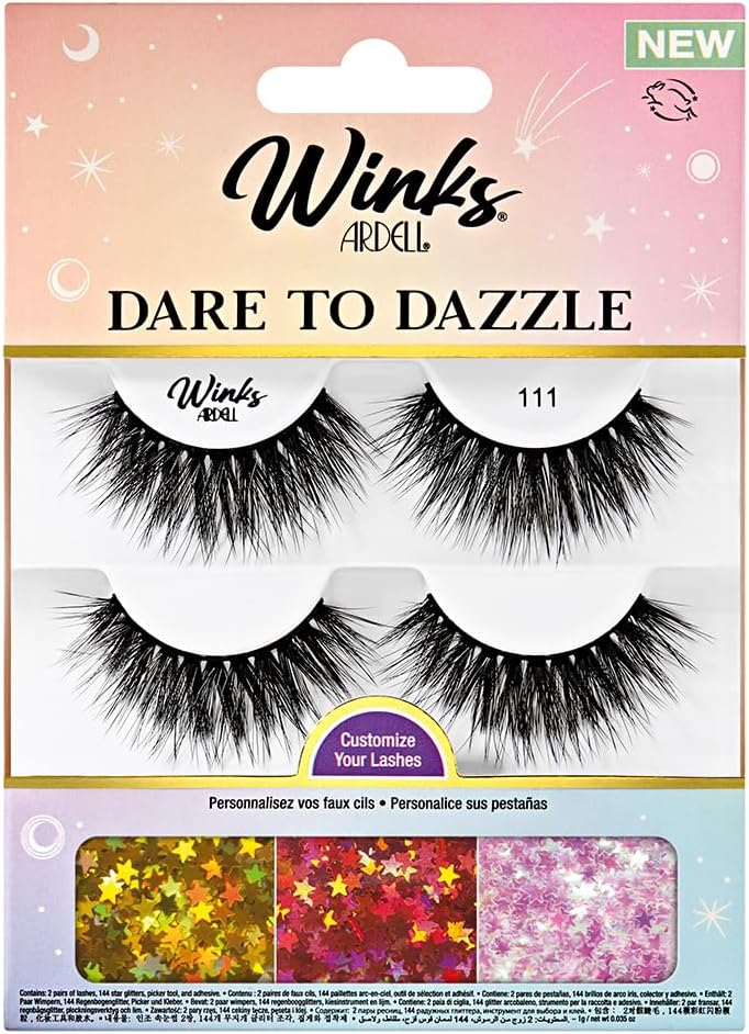Winks 111 Lash Kit, Includes False Lashes, 144 Jewels, Lash Adhesive, Picker Tool - Complete False Eyelashes Set
