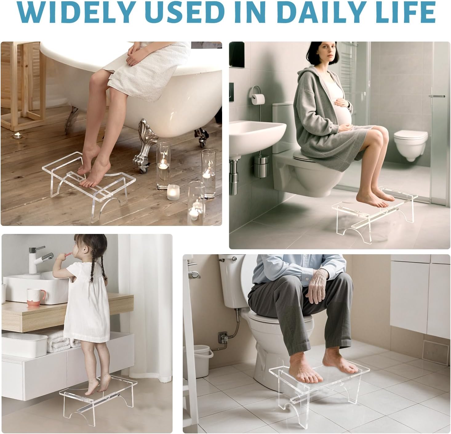 Acrylic Toilet Stool for Adults, 15.7in Heavy Duty Non-Slip Squat Potty Step Stool, Adults Poop Squatting Stool for Bathroom, Clear Toilet Foot Feet Stools for Men & Women