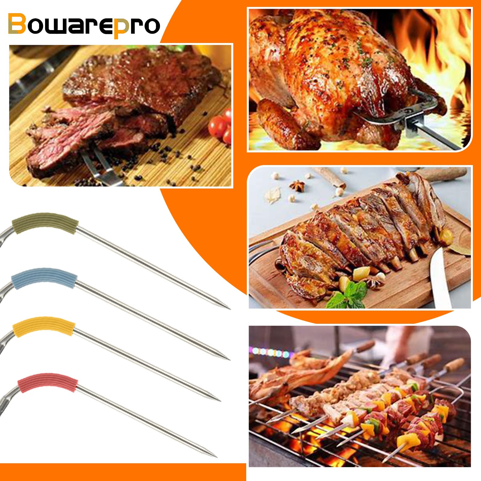 Sonda de repuesto para barbacoa Weber Igrill 2 Igrill Mini Igrill 3 termómetros sonda de repuesto para barbacoa de carne de -30 °C hasta 300 °C (verde, azul, rojo y amarillo)
