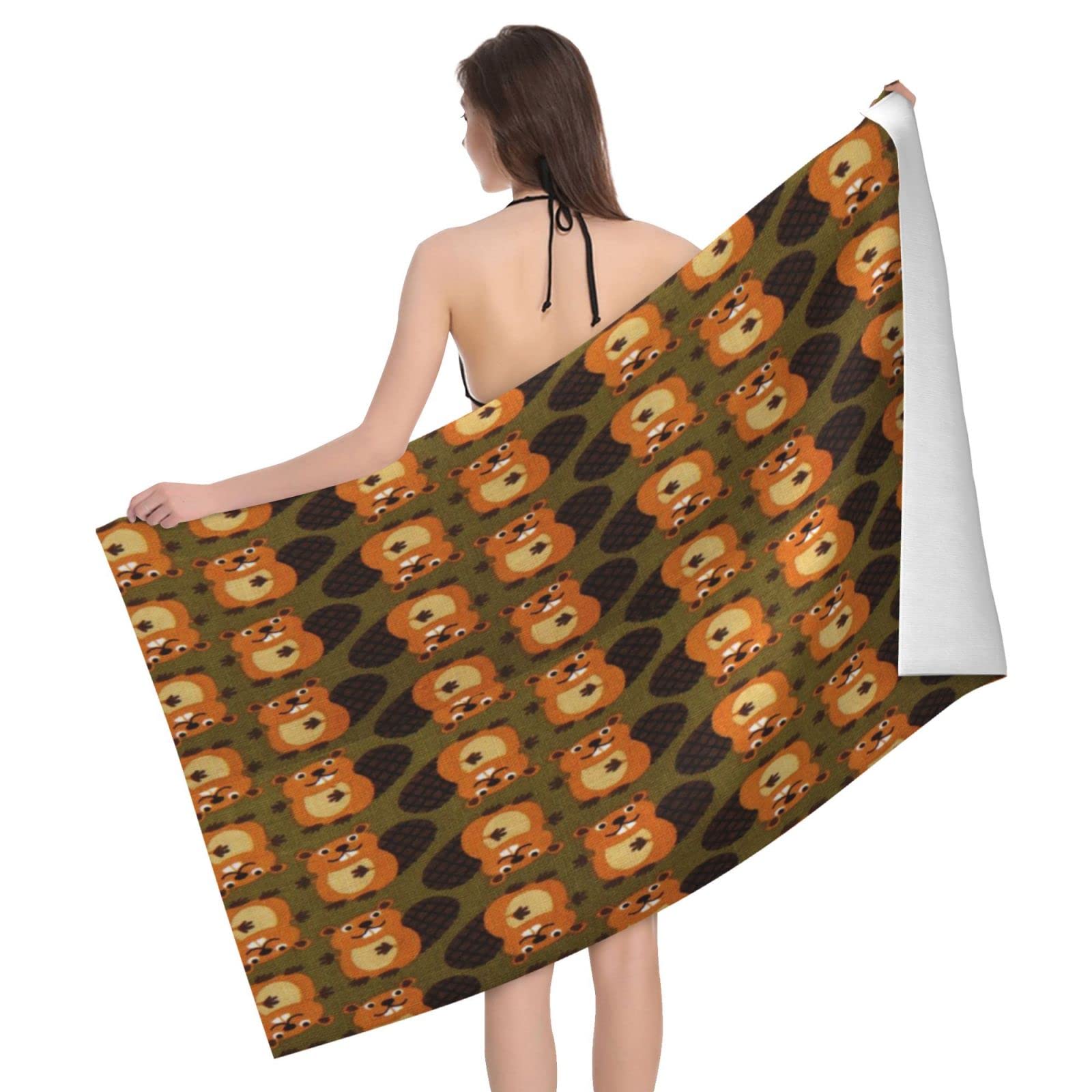 Lawenp Beaver Beach Towel, Lightweight Sand Free Quick Dry Microfiber Absorbent Bath Towel for Kids, Adults, Swimming, Bath, Yoga, Pool, Travel, Camping 32"X52"