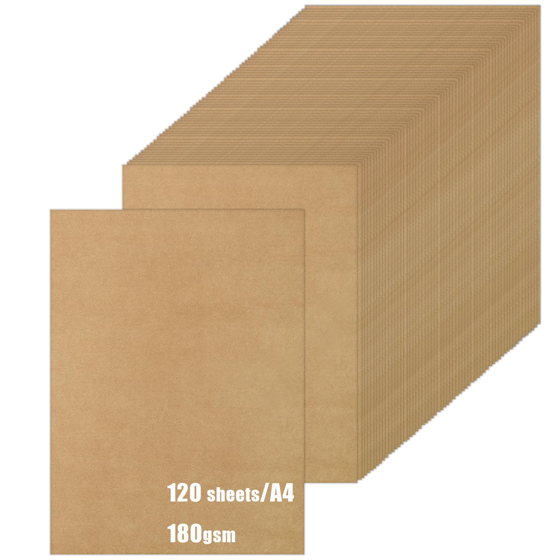 Kraft Paper Brown Card A4, 120 Sheets 180gsm/65 lb Kraft Card Stock, Heavy Construction Paper for Card Making Printing Craft Drawing Scrapbooking Cutting