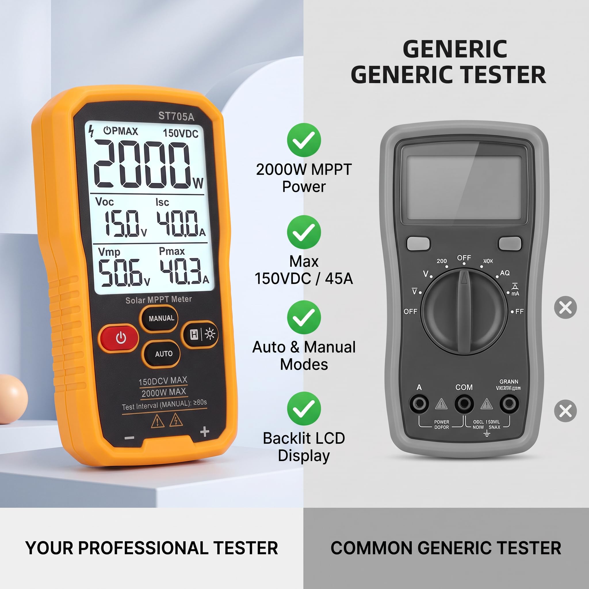 Eujgoov Tester Paneli Słonecznych MPPT 2000 W. Miernik Mocy