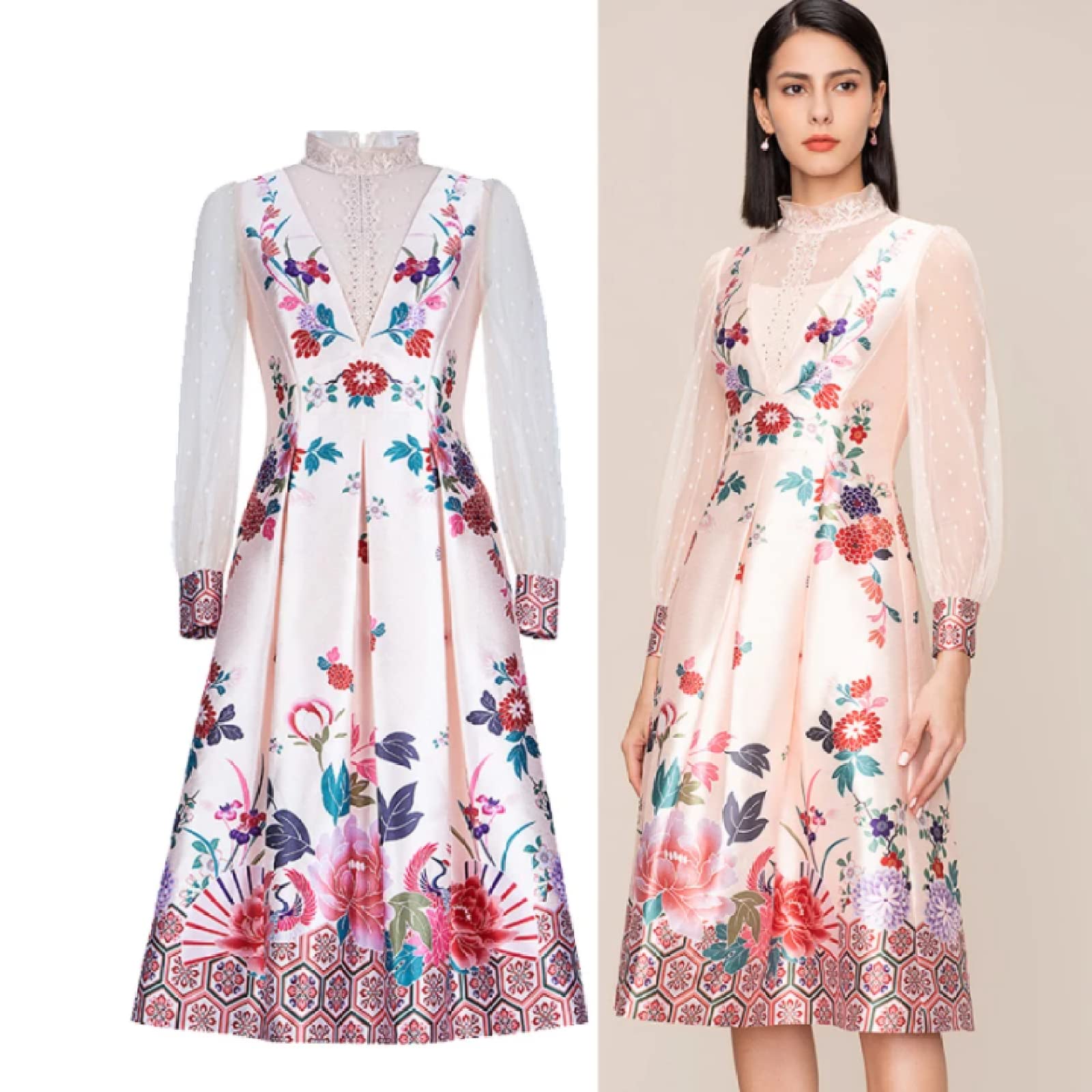 Moda para Mujer Estampado Floral Primavera Verano Una Línea Vestido Casual Oficina Señora Vestidos Retro Ropa De Moda Batas