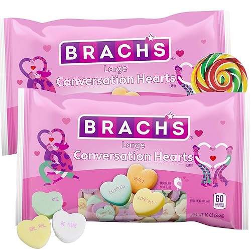 Brachs - Corazones grandes de conversación dulces para el día de San Valentín caramelos duros con sabor a frutas recuerdos de fiesta paquete de 2 14