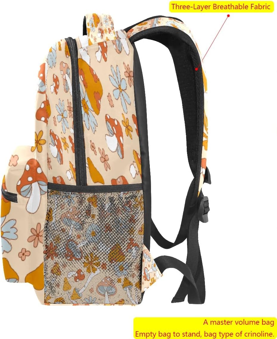 College Bookbag Retro Mushroom School Bag Business Laptop Backpack Travel Hiking Daypack Large Diaper Bag for Adult Girls Boys - Image 4
