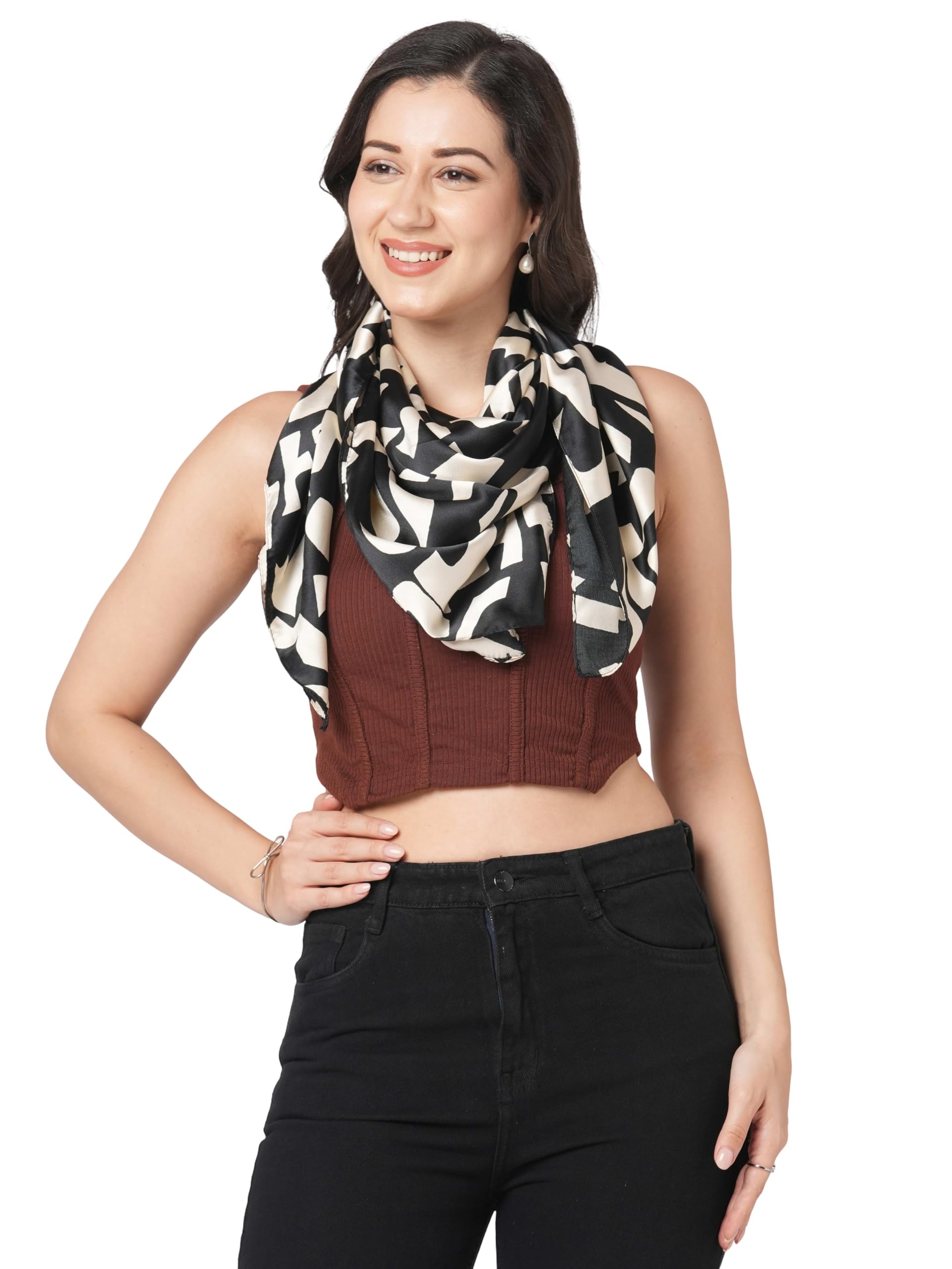 Sahil Fashion Women Luxury Square Scarf – Soft Silk Satin | Stylish Printed | Multi-Way Drape | 100x100 cm-image-45