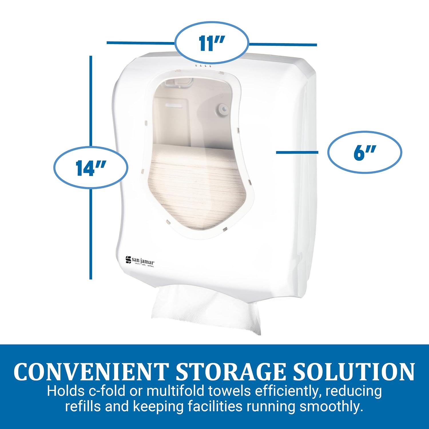 San Jamar Summit Paper Towel Dispenser, Ultrafold for Bathroom and Kitchen, 14" x 11" x 6", White/Clear