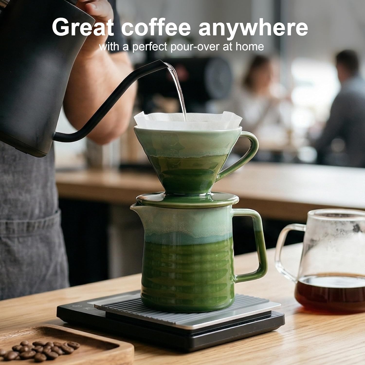 Topadorn Pour Over Coffee Maker Set, 13 Oz Ceramic Coffee Maker & Pour Over Coffee Dripper, Reusable Drip Coffee Maker for Café Restaurant Home Camping, Green