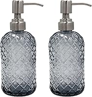 Vista 8 de Dispensador de jabón de vidrio con patrón de diamante de 16 onzas, dispensador de jabón recargable para cocina y baño, con bomba de acero inoxidable