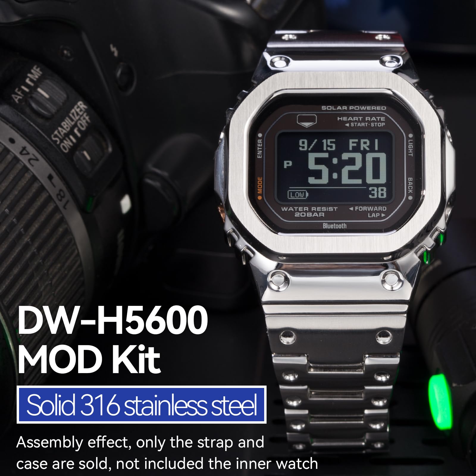 Zestaw MOD metalowy pasek do zegarka i etui na zegarek kompatybilny z Casio dla mężczyzn G-SHOCK DW-H5600 316 bransoletka ze stali nierdzewnej pasek i ramka