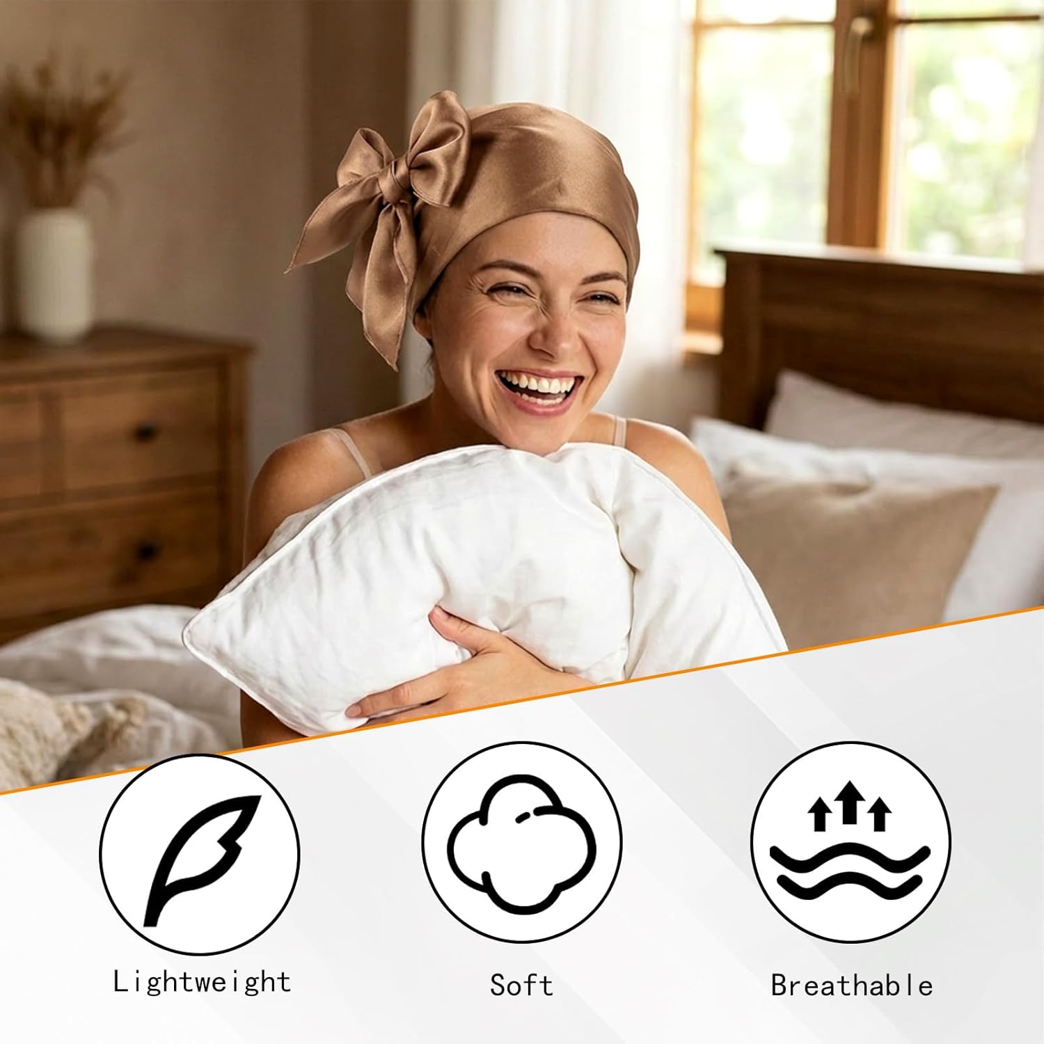 2 Pcs Large Square Head Scarf for Women, 35 Inch Silk Hair Scarf & Head Wrap, Smooth Soft Fashion Headscarf for Women Hair Wrapping at Night Sleeping(Black, Brown) - Image 3