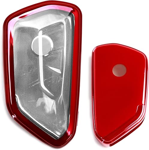 Miniatura 6 de iJDMTOY Compatible con Volkswagen MK8 GolfGTI, Skoda Octavia 345 botones Smart Key Fob rojo brillante TPU funda protectora con cubierta de panel