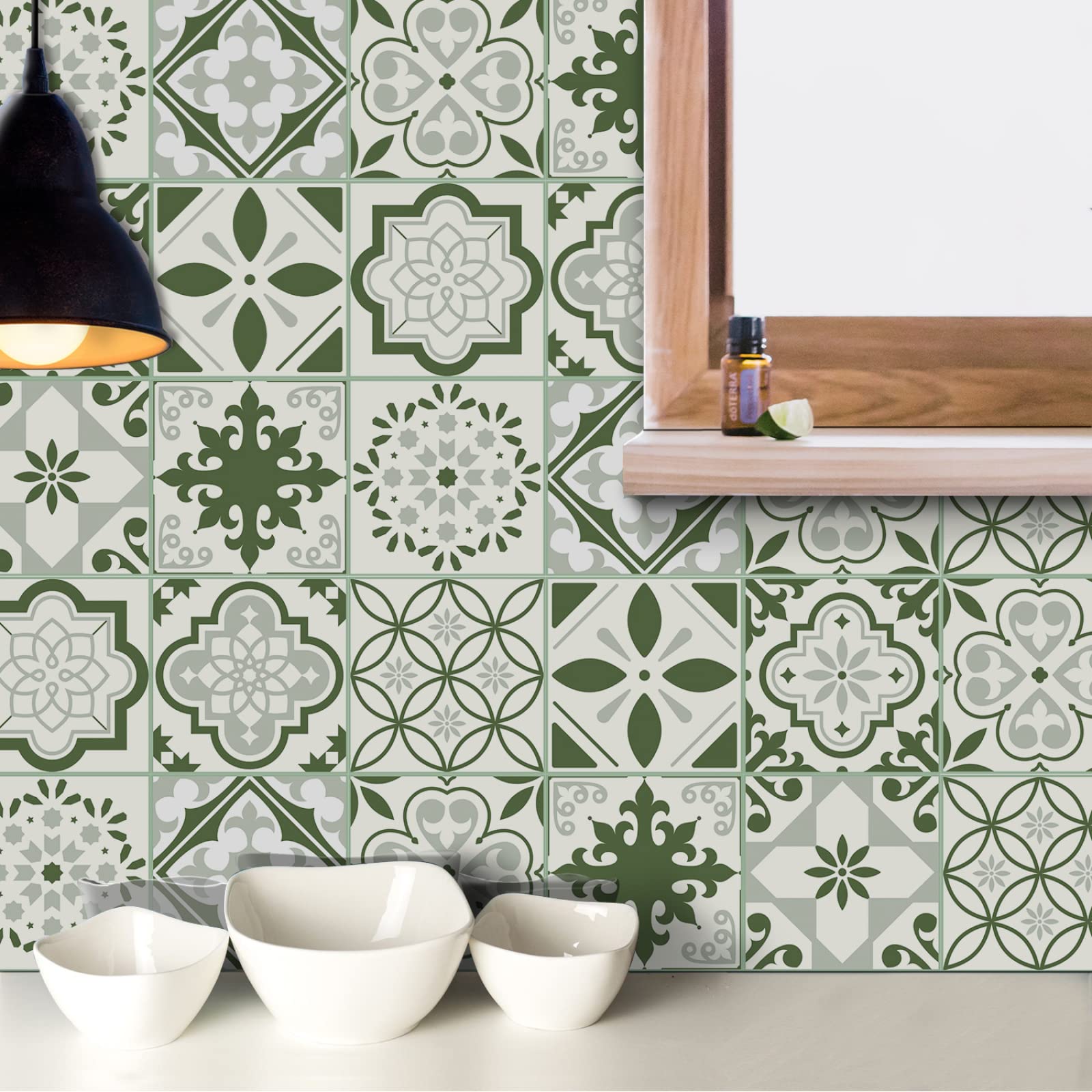 Tile Stickers Moroccan Peel & Stick Wallpaper Waterproof Vinyl Tiles Oil-Proof Kitchen Bath 10x10cm (10 Pcs)
