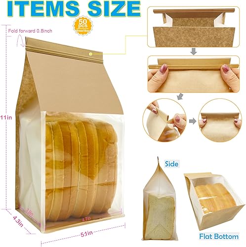 Miniatura 3 de BIUBIU Bolsas de pan de papel para pan casero, bolsas de pan de masa madre, bolsas de panadería con ventana, bolsas de galletas para embalaje,