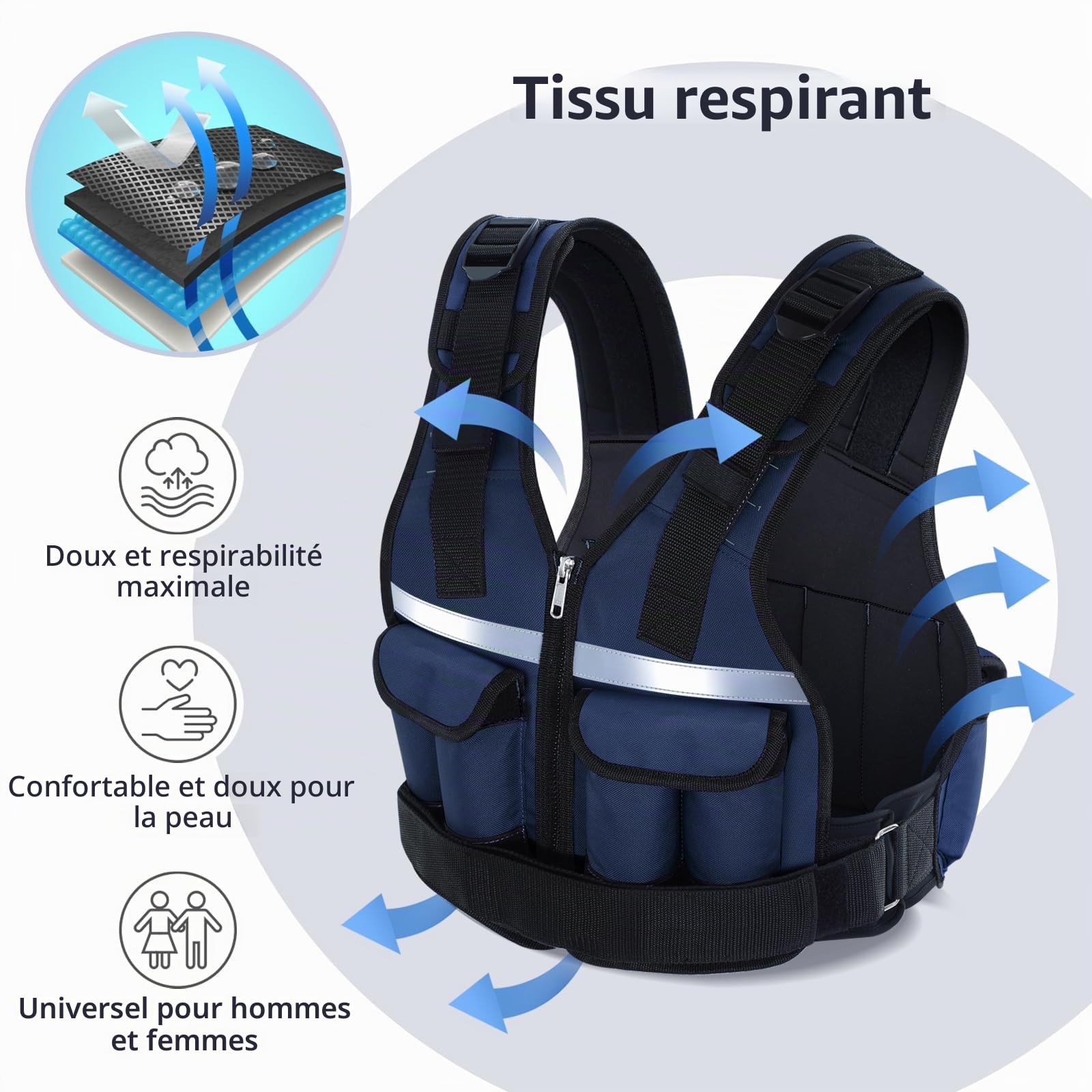 Sportneer Gilet lesté réglable de 0,9 kg à 8 kg, gilet de course à pied réglable 9 en 1 pour homme et femme, musculation, gymnastique et gymnastique, gilet lesté