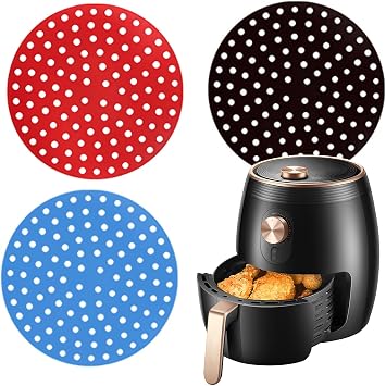 Air Fryer Silicone Liners,3 Pack Reusable Food-Grade Silicone Mat, Non-stick Heat Resistant Air Fryer Accessories L-Rotundity