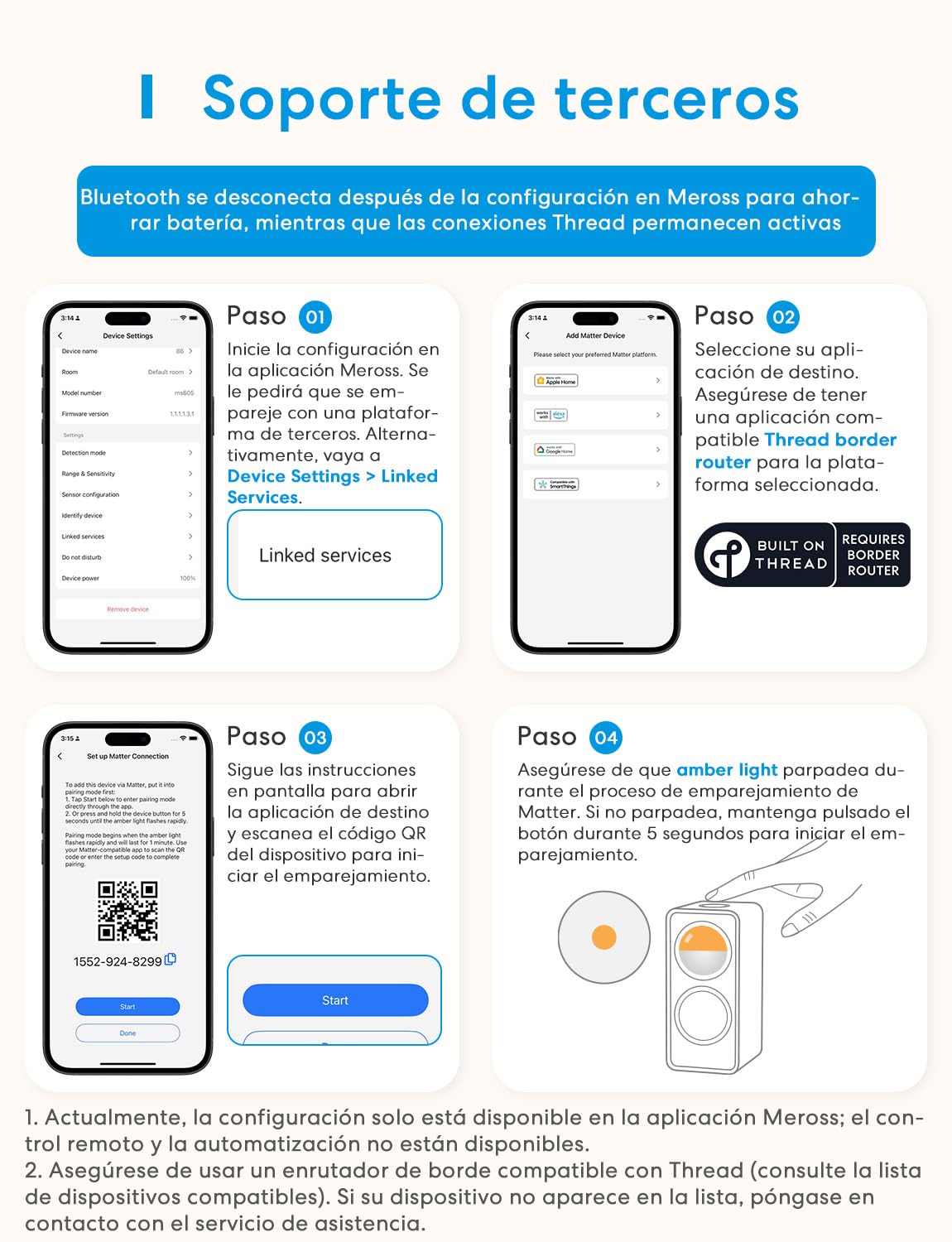 Meross Detector de Presencia Matter Over Thread, Sensor de Movimiento IP67 con Detección de 3 Zonas, Detector de Movimiento Bateria Compatible con Apple HomeKit, Alexa, Google Home