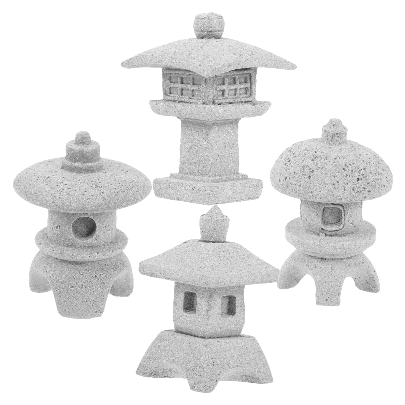 KONTONTY 4pcs Miniature Pagoda Statues Japanese Style Pagoda Lantern Asian Decor Square China Statue for Zen Garden Indoor Outdoor Decor Micro Rockery Landscape Kit