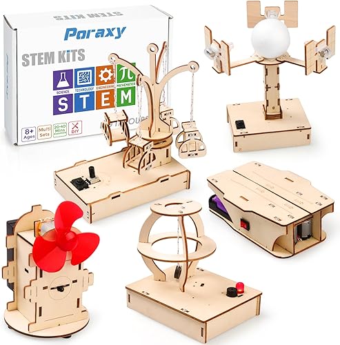 Poraxy Kits STEM para niños de 8 a 10 a 12 años, 5 juegos de rompecabezas 3D de madera, experimentos educativos de ciencia, proyectos de