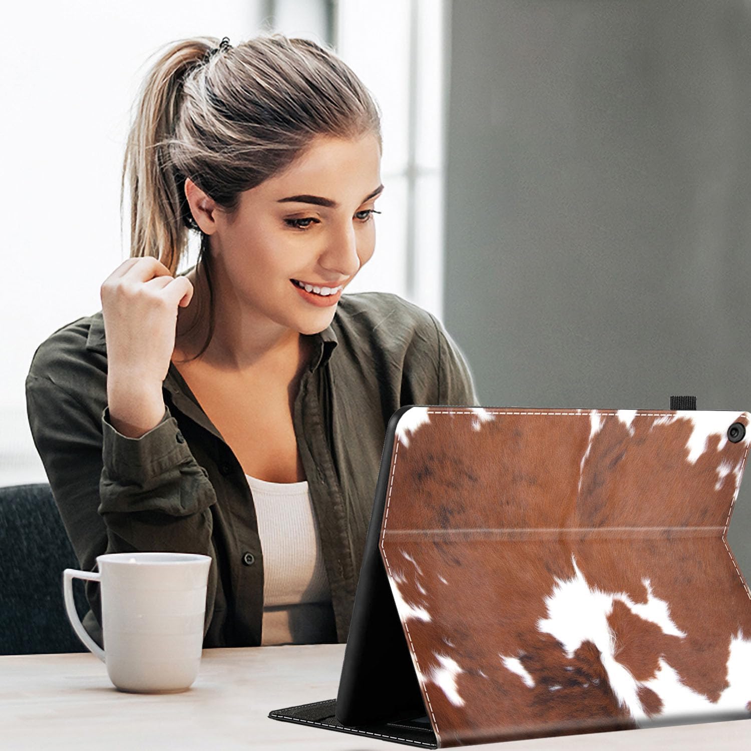 Case for All-New Amazon Fire Max 11 Tablet (13th Generation, 2023 Release), Multi-Angle Stand Smart Protective Cover with Auto Wake/Sleep, Cowhide Farm Animal Skin Leopard Brown Cow