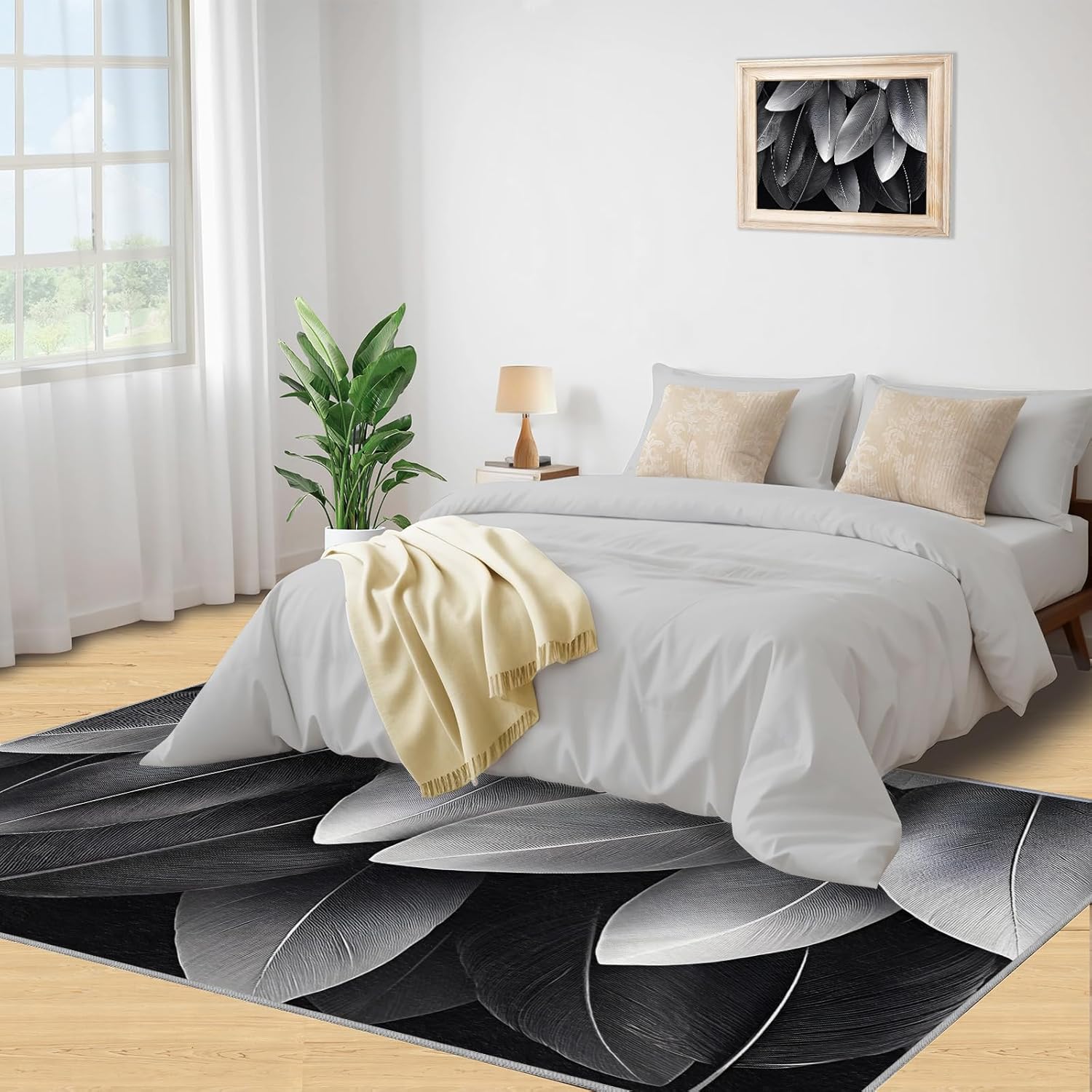 2x3 Rug - Grey Leaves Gifts & Home Decor, Tropical Leaves Area Rug, Washable Rugs for Bedroom, Nordic Minimalism Rugs for Entryway, Non Slip Indoor Carpet